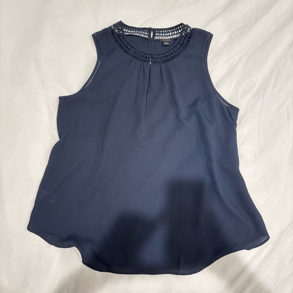 Lightweight Detailed Navy Blouse Ann Taylor